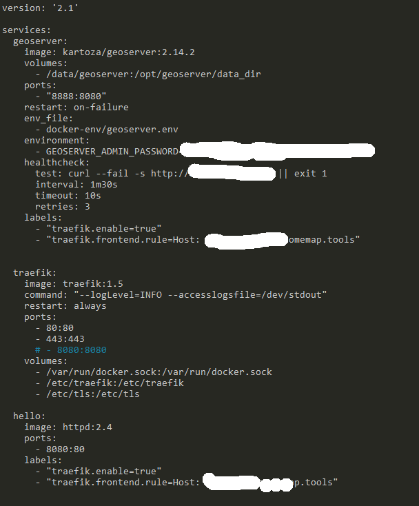 awetools's tweet photo. @jodygarnett @KartozaGeo @geoserver Thanks. It seems that the @KartozaGeo container uses Tomcat and that it eventually worked using the @traefik without me changing anything inside the container. See docker-compose.yml attached. https://t.co/4f3X6do6EE