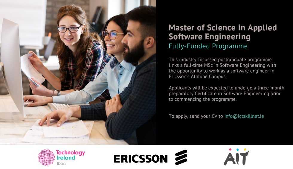 TUS_Athlone_'s tweet image. Are you interested in coding and looking to kick start an exciting career in software? We're offering a fully-funded (fees and stipend) MSc in Applied Software Engineering with an amazing job prospect at the end of it. Curiosity piqued? Find out more: bit.ly/2DLoRCe