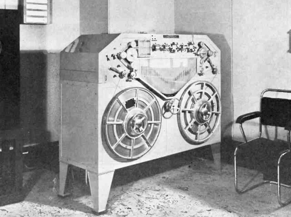 museumsound's tweet image. The Blattnerphone in BBC studios, 1937. An early magnetic tape recorder whose poor fidelity only allowed it to be used to record voice programming, not music. Used for rebroadcasting content in other nations colonised by the British.