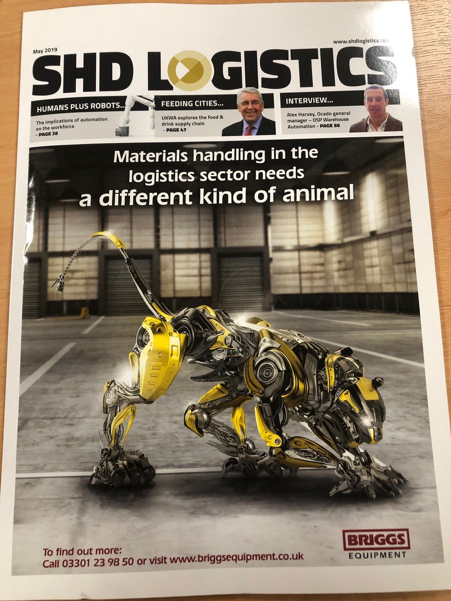 BriggsUK's tweet photo. Did you spot us on the front page of @shdlogistics 's new May edition? Inside this month's issue we talk about how we have worked with Kevin O'Rourke at @MarstonsPLC to future proof their operation, and explain why @HakoMachines is a must-have for every warehouse. #ThinkBriggs https://t.co/bkWVW0SLQ9