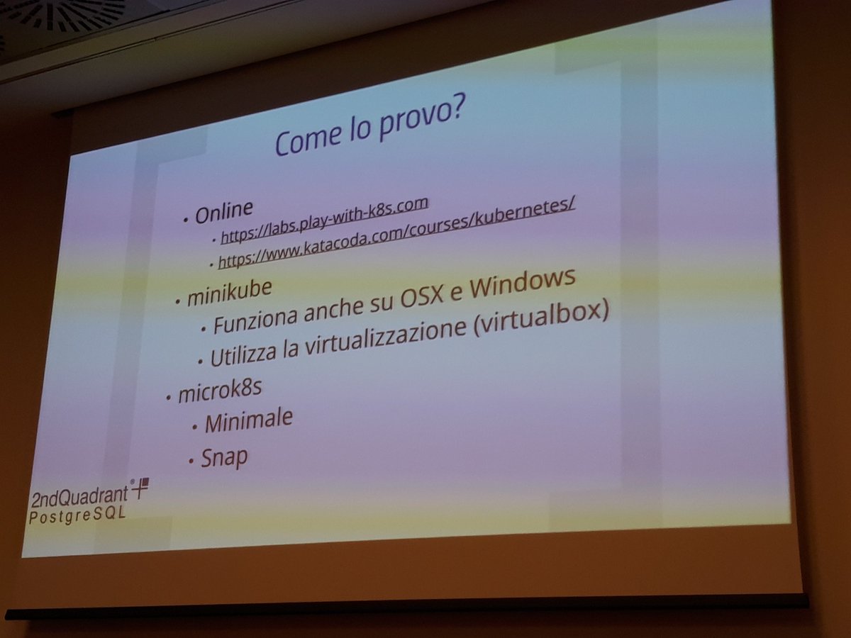 leonardo_cecchi's tweet photo. Marco Nenciarini @mnencia from @2ndquadrant_it is talking about testing #Kubernetes with microk8s from @Canonical at #pyconx https://t.co/BKOyKowiJ9