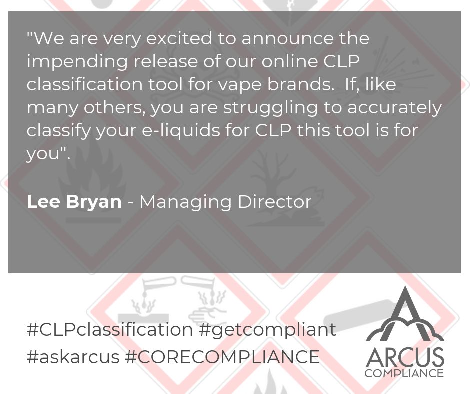 The HSE are pursuing importers and manufacturers of vape products in the UK for the incorrect classification of products.  Make sure yours is correct #getcompliant #askarcus #corecompliance