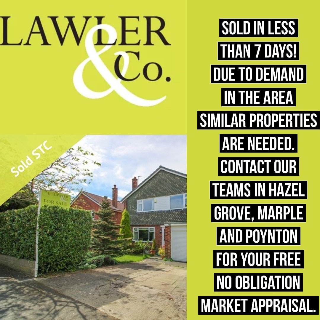 LawlerandCo's tweet photo. SOLD IN LESS THAN 7 DAYS.
SIMILAR PROPERTIES NEEDED.
CONTACT OUR TEAMS IN #hazelgrove #marple #poynton
FOR A FREE NO OBLIGATION MARKET APPRAISAL
#morepropertiesneeded #househunting #estateagents #lawlerandco https://t.co/wCF9su0WjB