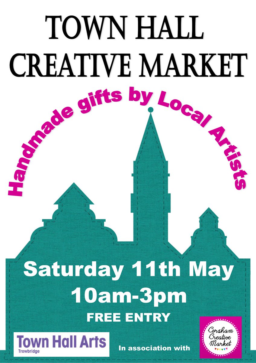 Come to Town Hall Creative Market on May 11th, 10am - 3pm FREE ENTRY! We will have a variety of high quality handmade gifts all made my local artists, including jewellery, cakes, art and much more...
  For enquiries or stallholder bookings please email nicola-davis@live.co.uk