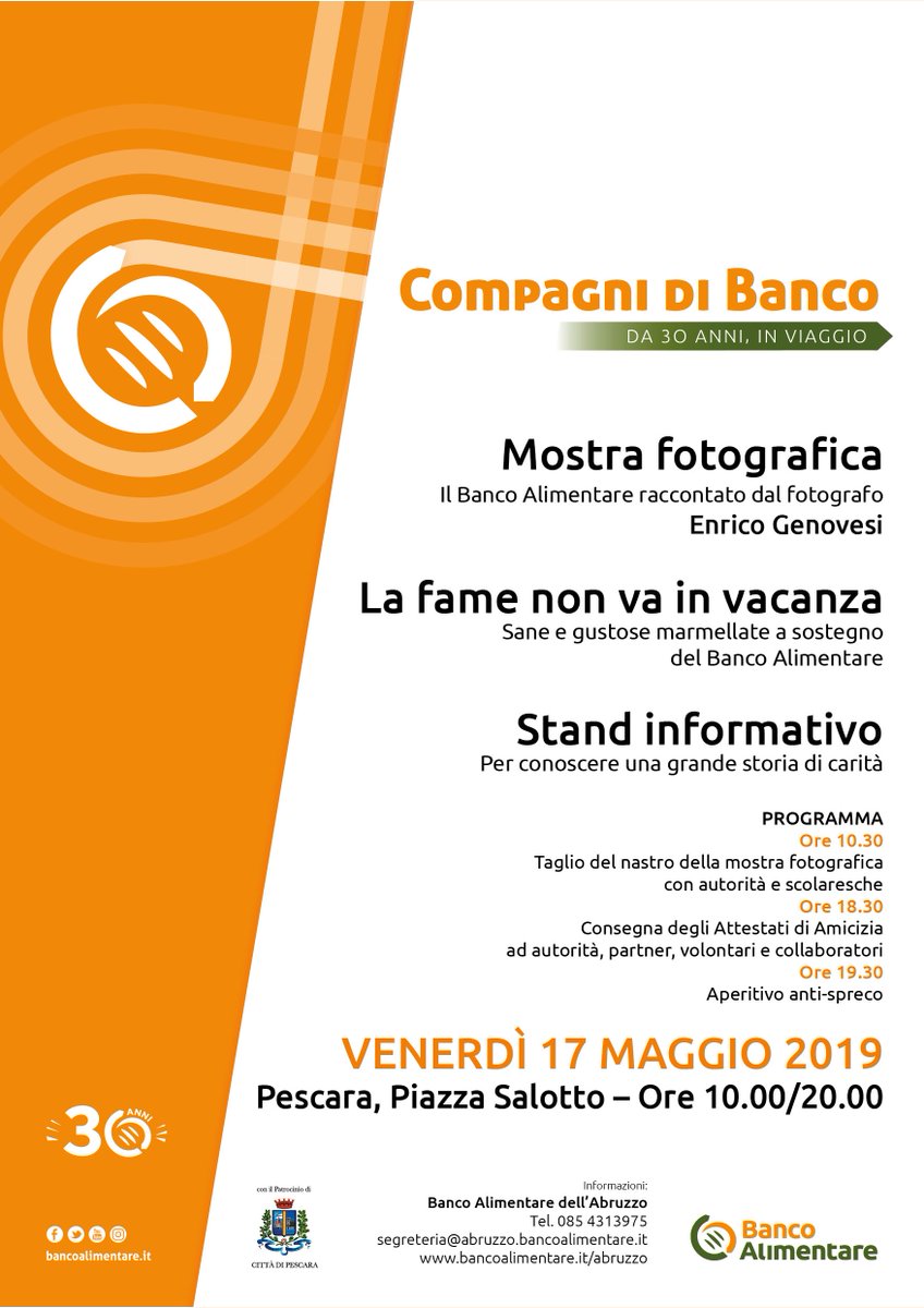 Non prendete impegni per il 17 maggio: vi aspettiamo numerosi a Pescara per festeggiare i 30 anni del Banco Alimentare! #bancoalimentare #trentennale <a href="/BancoAlimentare/">Banco Alimentare</a> bancoalimentare.it/it/node/4975