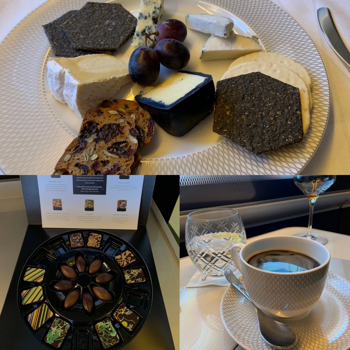 _Gary999's tweet photo. The Entrée, chocolate bar dessert, cheese plate, dessert wine & Chocolates by Lauden #First #FirstClass #First-First #FirstClassFlight #luxury #BritishAirways #1A #BA007 #Boeing777-336 #FineDining #BA100 #GoldenAgeOfFlying #JetSetter https://t.co/k56EfsSpHR
