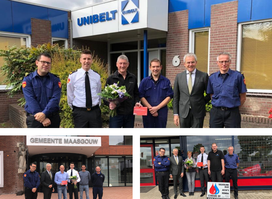 brandweerln's tweet photo. Mooie momenten! Vandaag bedankten we samen met burgemeester @StefStrous diverse werkgevers van brandweervrijwilligers. Wij waarderen hun medewerking erg. De steun van de werkgevers is cruciaal zeker nu #paraatheid steeds vaker een belangrijk vraagstuk is: https://t.co/J19wW59tdn https://t.co/XClwfkRfW3