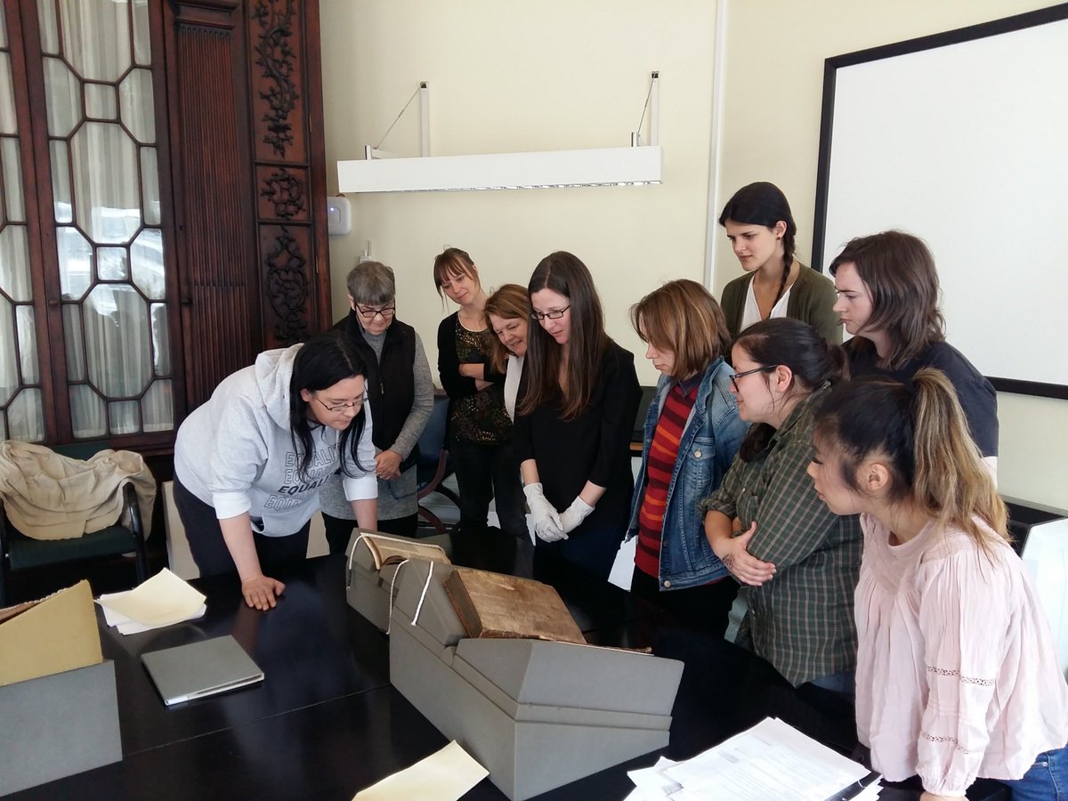 TCDResearchColl's tweet photo. Excellent manuscripts workshop yesterday in the Library with Dr Chantal Koebel's Early Irish post-grad class (Maynooth), hosted by archivist Caoimhe Ní Ghormáin. They worked with the Annals of Ulster &amp; some early Irish legal &amp; medical texts @ChantalKobel @EarlyIrishMU @tcdlibrary https://t.co/5k36Tdx7hE