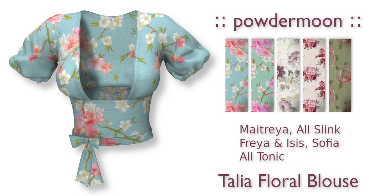 powdermoon1's tweet photo. Talia Floral Blouse currently available for 100L from Designer Circle event. #SecondLife #SecondLifeFashion #SLFashion

https://t.co/ykpoECIlux https://t.co/1dO4cNWxj3