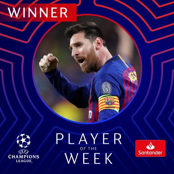 Again and again.

Leo Messi, <a href="/ChampionsLeague/">UEFA Champions League</a> Player of the Week! 👑