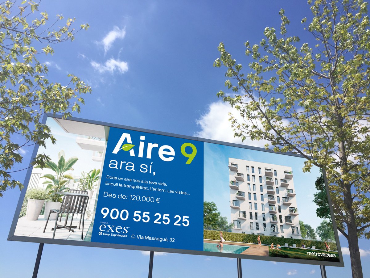 XooStudio's tweet image. Viure lluny de les botzines dels clàxons, les presses i les aglomeracions. Sona bé. Sortir a la terrassa i escoltar el piu-piu d'ocellets.
Això és el que ens ofereix Aire 9 de Metrovacesa a Sabadell, per a qui hem fet la imatge i la creativitat de la campanya de vendes.