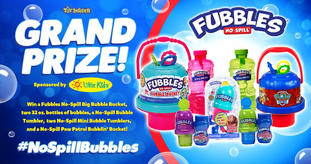 TheToyInsider's tweet photo. Today our GRAND PRIZE is an awesome #Fubbles prize pack!! 🎉 The winner will have tons of #NoSpillBubbles fun with a Bubble Bucket, a Bubble Tumbler, two Mini Tumblers, a #PawPatrol Bubblin' Bucket and more!! https://t.co/w32rVbp57A