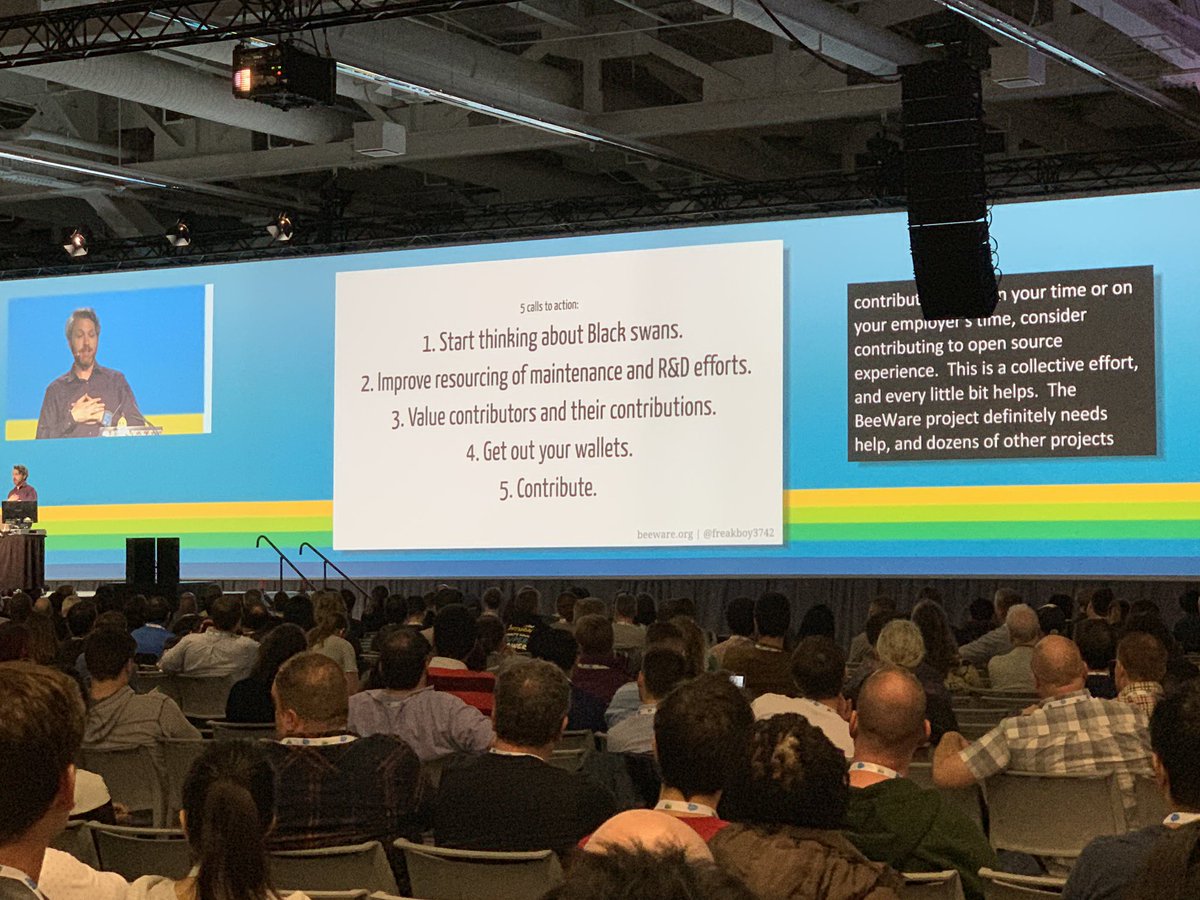 I was able to catch the last few minutes of #PyCon2019’s keynote this morning by <a href="/freakboy3742/">Russell Keith-Magee</a>. Here is the recap slide.