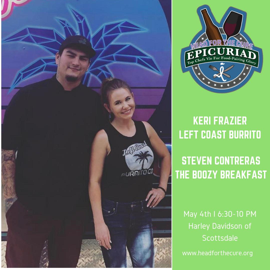 HeadfortheCure's tweet photo. Phoenix - The Epicuriad is TOMORROW! Meet some of our chefs - Keri Frazier &amp; Steven Contreras from Left Coast Burrito Co. and The Boozy Breakfast! Check them out at https://t.co/IByUkkivLB @IvyBrainCenter @IvyFoundation @Beer4Brains @HeadfortheCure #cure #fight #beer #foodies https://t.co/fLJw1hN1yo