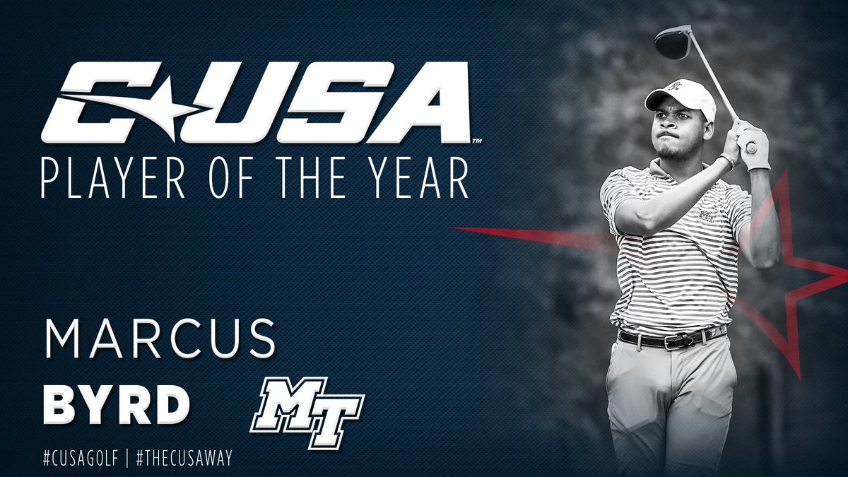 Conference USA (@conferenceusa) on Twitter photo 📢: Congratulations to <a href="/MT_MGolf/">Middle Tennessee Men's Golf</a>’s Marcus Byrd, your 2019 Men’s #CUSAGOLF Player of the Year! 🏌️♂️⛳️
#TheCUSAWay 📢: Congratulations to <a href="/MT_MGolf/">Middle Tennessee Men's Golf</a>’s Marcus Byrd, your 2019 Men’s #CUSAGOLF Player of the Year! 🏌️♂️⛳️
#TheCUSAWay