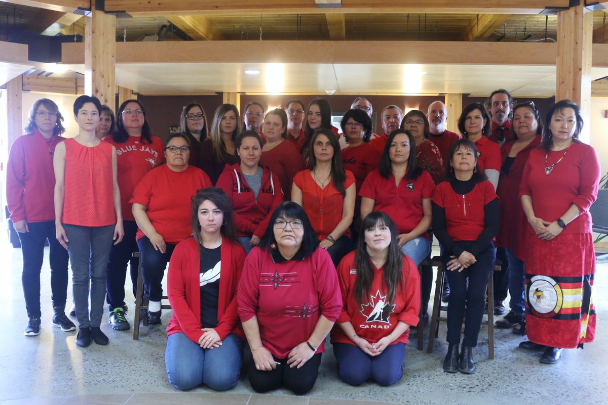 AnishNation's tweet photo. Chi-Miigwetch to all of the wonderful @AnishNation Staff wearing red today in support of National #MMIW Awareness Day happening May 5 #NationalDayofAwareness #MMIWG #WearRed https://t.co/gvP2UnwJFR