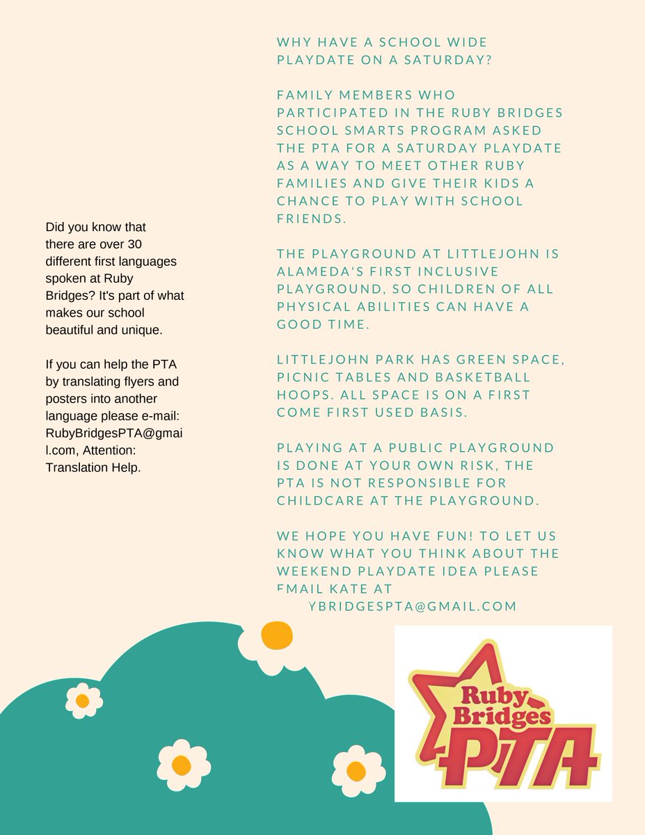 RB_Stars's tweet photo. Will you join us this weekend, Sat 5/4 2-4pm, for a playdate? Make some new friends?
This idea came out of our @CaliforniaPTA #SchoolSmarts group. Good idea, right? #WeAreRubyStars https://t.co/GtDbrHso4r