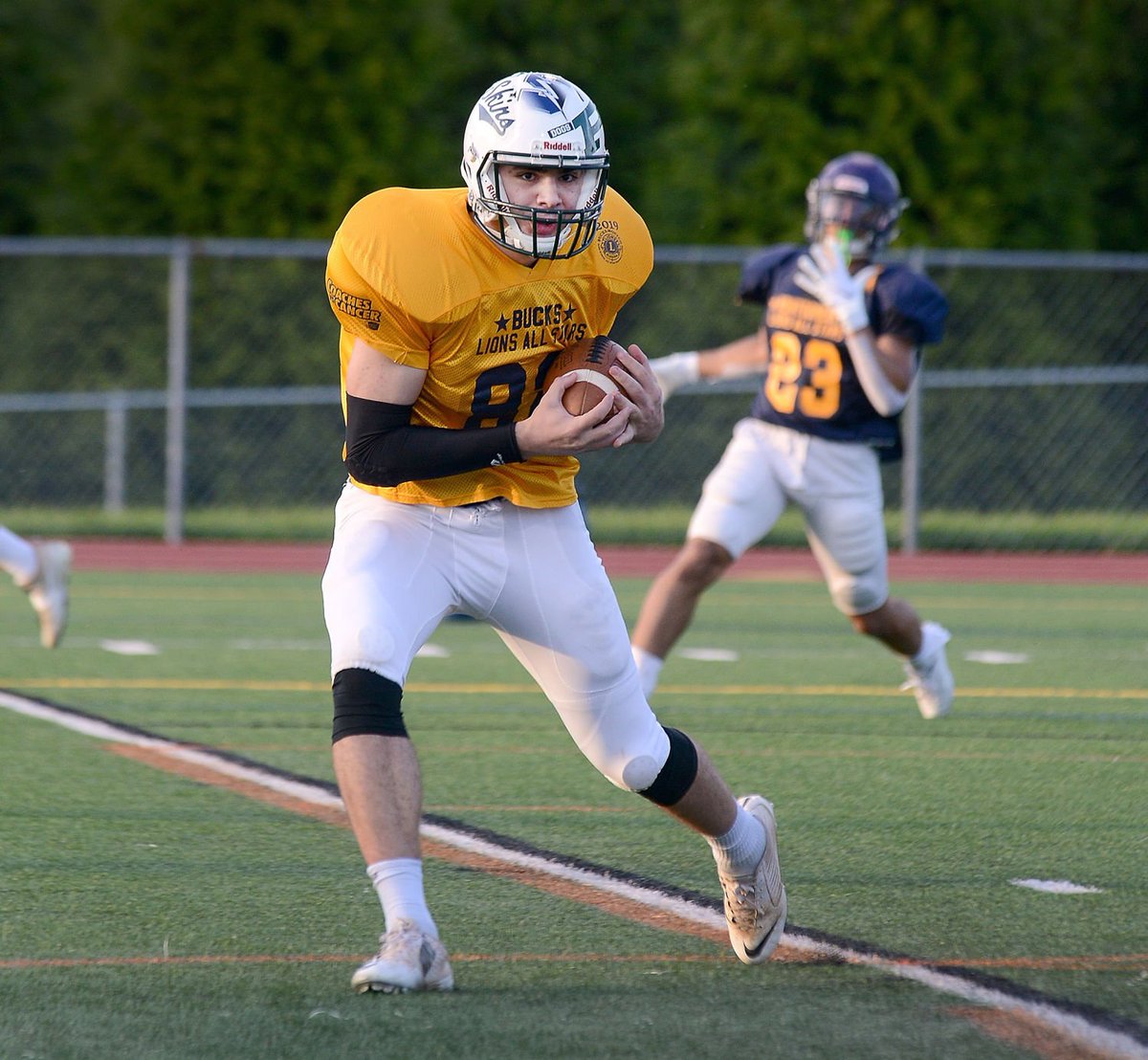 MontMediaSports's tweet photo. #FOOTBALL: @pennridgefb's @Kantorzak, @jonathan_post_ help @BucksFBAllStars roll in Bucks-Mont Lions Club All-Star Game. (By @AlexWahlReport) https://t.co/6p2lHWat4S https://t.co/jQlMdNEx4O
