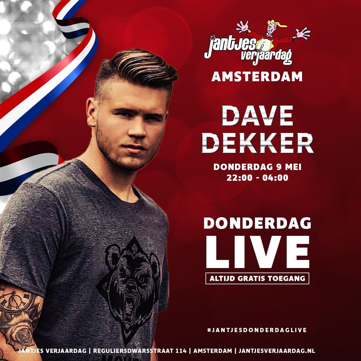 Dave Dekker (@echtedavedekker) on Twitter photo Donderdag 9 mei maken wij er even een feestje van in de <a href="/JantjesAdam/">Jantjes Verjaardag</a> 🎉 ik treed op vanaf 01:00 ! Zie ik jullie daar?😁 #Feest #Gezellig #JantjesVerjaardag #Amsterdam Donderdag 9 mei maken wij er even een feestje van in de <a href="/JantjesAdam/">Jantjes Verjaardag</a> 🎉 ik treed op vanaf 01:00 ! Zie ik jullie daar?😁 #Feest #Gezellig #JantjesVerjaardag #Amsterdam