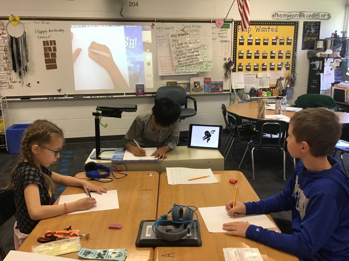 ethomp711's tweet photo. In our student-led drawing class today, students learned how to draw a ninja from a classmate. #inspire96 #drawing #studentledclass #secondgrade https://t.co/DHSlMmhPG4