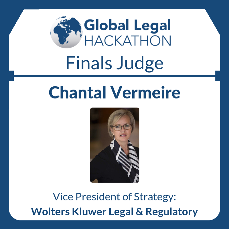 Our last #GLH2019 judge is Chantal Vermeire from <a href="/Wolters_Kluwer/">Wolters Kluwer</a>. As a legal industry expert, Chantal has been following legal and regulatory markets for over 15 years, with a focus on industry trends and opportunities that advanced technologies can bring to the legal sector!