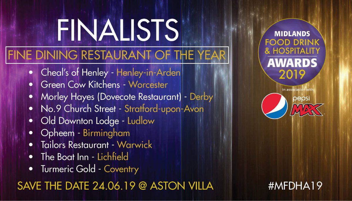 FINALIST ANNOUNCEMENT:
Congratulations to the #finalists for ‘Fine Dining Restaurant of the Year’ category <a href="/mfdhawards/">MFDH Awards</a> in association with @PepsiMaxUK taking place <a href="/AVFCOfficial/">Aston Villa</a> on 24th June 2019

VOTING WILL OPEN ON 06.05.19

Goodluck to all the finalists

#MFDHA19