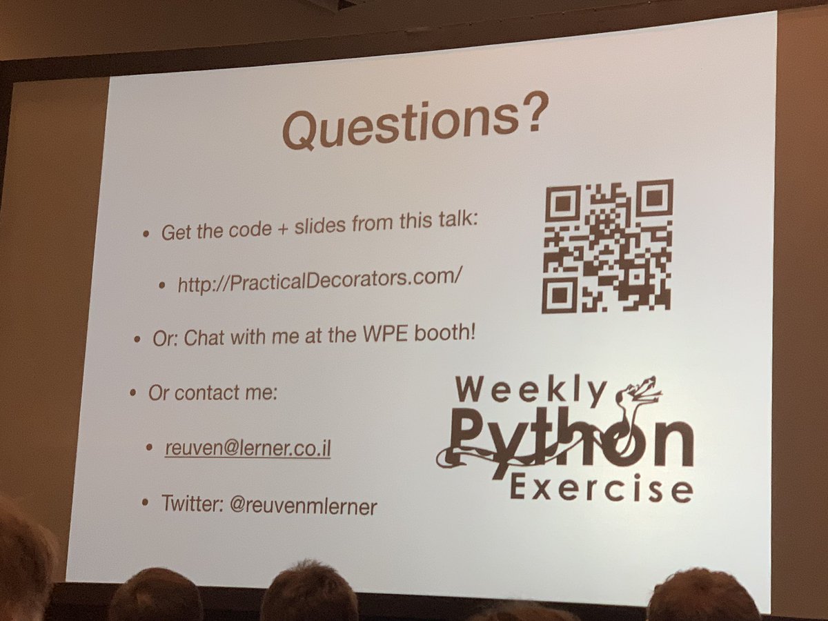 Practical Decorators by <a href="/reuvenmlerner/">Reuven M. Lerner</a> was the first talk I listened to at #PyCon2019 and it definitely made me want to write my own decorator!