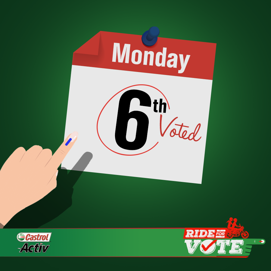 CastrolActivIN's tweet photo. Here’s hoping that #MondayMotivation motivated you to vote and take a friend with you to the voting booth.
Castrol Activ invites you to Give a Ride, Help Cast a Vote. To take the pledge call 8925-004-004 or visit https://t.co/nn5pnjjj4r .
#RideForVote #NonStopDemocracy https://t.co/LhhKjQFjH3