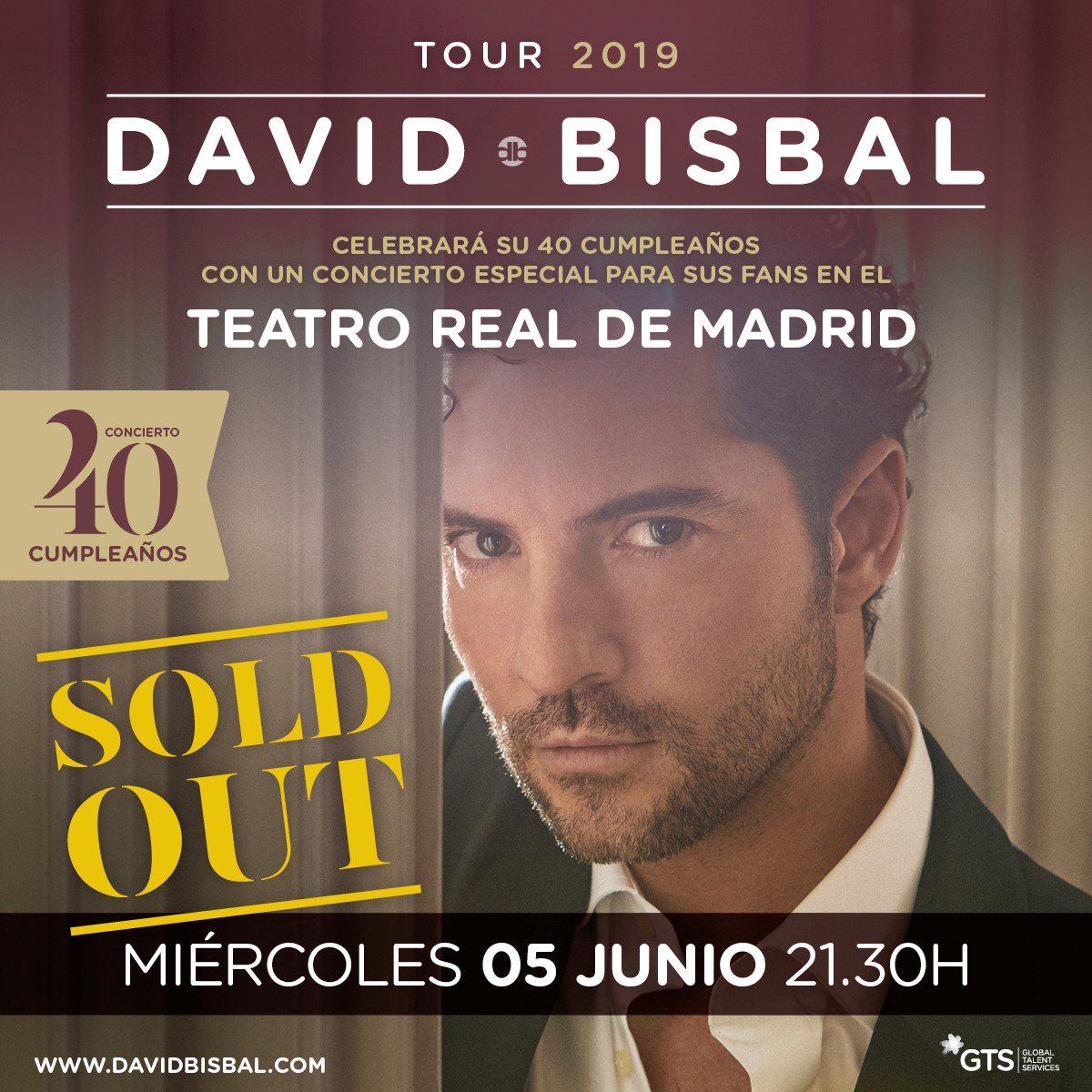 davidbisbal's tweet photo. Agotadas las entradas para el @Teatro_Real del concierto de 40 cumpleaños. No podía soñar con una celebración mejor, y una vez más lo habéis hecho posible, miles de gracias!! https://t.co/8YGcJWeTRe