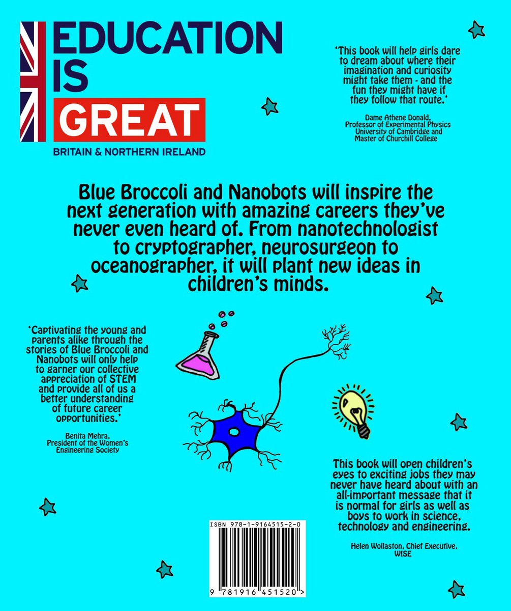 GREATBritain's tweet photo. From neurosurgeon to intelligence analyst, ergonomist to aerospace engineer.  Dr @BryonyMathew's 'Blue Broccoli and Nanobots' shows young girls that the possibilities are endless, inspiring with amazing jobs in #STEM. @BroccoliBook #EducationIsGREAT https://t.co/FBhZ9bS7og