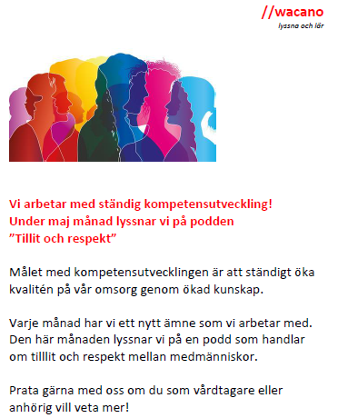 WacanoPod's tweet photo. Nu lyssnar #äldreomsorgen på majs #utbildningspodd. Den handlar om tillit och respekt. Att informera vårdtagare och anhöriga om #kompetensutvecklingen skapar också tillit och respekt. https://t.co/5vquFvm7G6