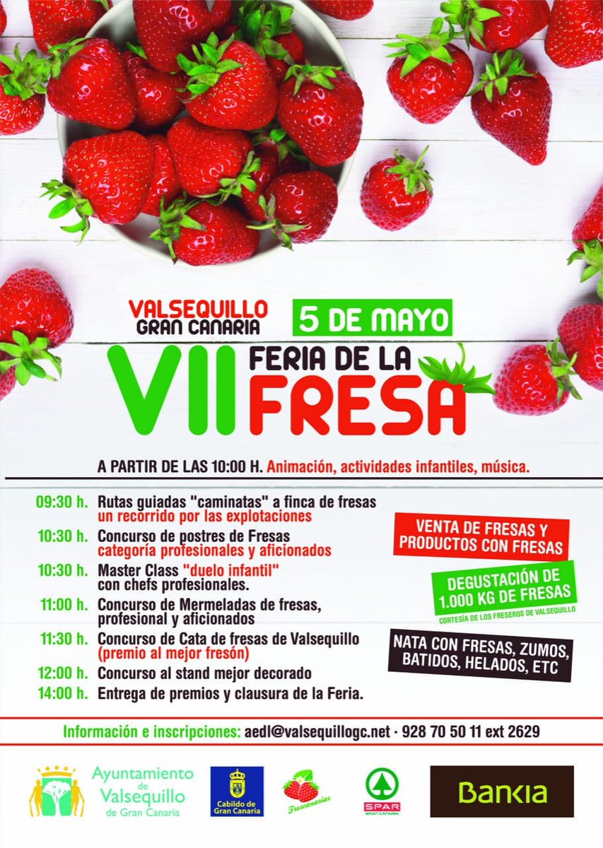 Mañana 05 de mayo coincidiendo con el #diadelamadre- la VII Feria de la Fresa de Valsequillo en Gran Canaria y vuelve con deliciosas novedades,como un premio al mejor fresón y una masterclass infantil #GranCanaria #GranDestino #Valsequillo <a href="/turismogc/">GranCanaria.com 🌴☀️</a> <a href="/valsequillogc/">Valsequillo de GC</a> #islascanarias