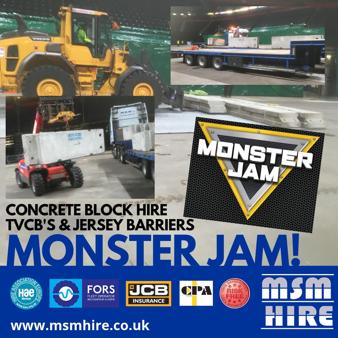Getting ready for the Monster Jam!!
Our team have just returned from Manchester arena after a Friday morning unloading two Low loaders full of 60+ Temporary Vertical Concrete Barriers (TVCBs) and Concrete Jersey Barriers.
#ConcreteJerseyBarriersNationalDelivery #MonsterJam