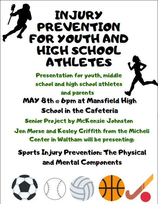 Injury Prevention for Athletes-Join MHS senior, McKenzie Johnston, who has organized this event for her Senior Project. Speakers from @MicheliCenter will discuss physical & mental components of injury prevention. 5/8 @ 6:00pm, MHS. Suited for middle & high school Ss & families.