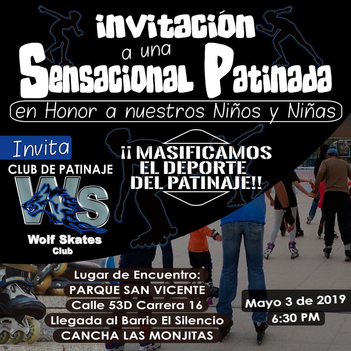 WolfSkatesClub's tweet photo. Hoy nos tomamos las calles y ponemos a Barranquilla sobre ruedas.
Te esperamos a las 6:30 pm en el parque San Vicente.
#somoswolf #wolfskatesclub #skatebarranquilla #skating #barranquilla #capitaldevida @SDRD_Bquilla @inderatlantico1 @AlejandroChar https://t.co/1CjICsMs7L https://t.co/YyesPFWF41
