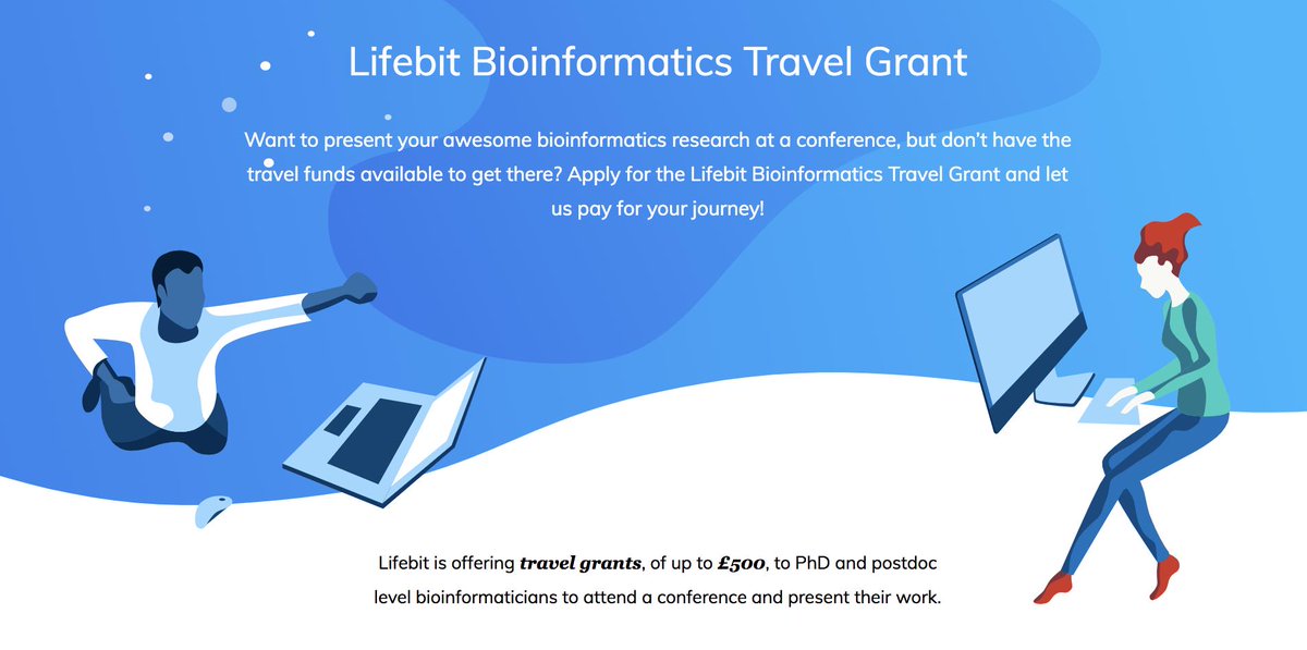 lifebitAI's tweet image. BIG NEWS🎉! We’re excited to announce the #LifebitTravelGrant for exceptional PhD students & postdocs - a monthly competition to win up to £500 to cover travel expenses. Deadline for this month: May 31st!
Don’t miss out👉 bit.ly/2Wn9jMj
#bioinformatics #genomics #bigdata