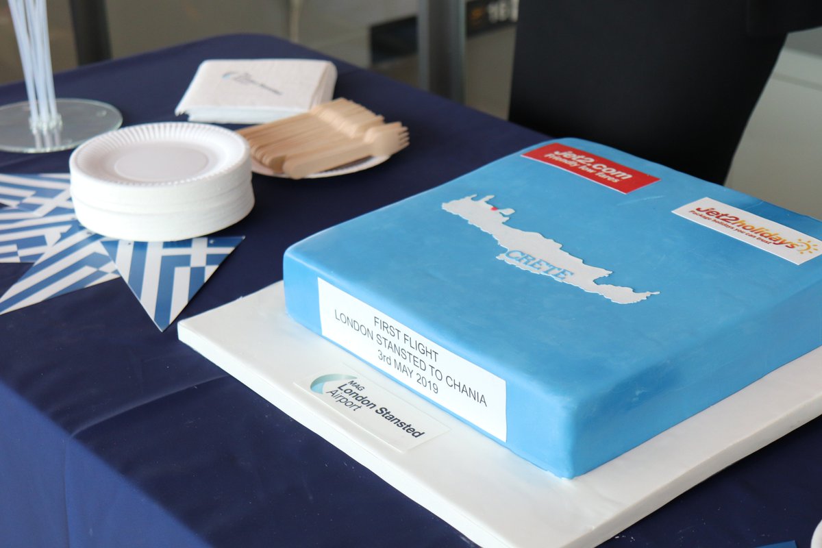 STN_Airport's tweet photo. Today, we're celebrating start of flights to the ☀️ hotspot of #CHANIA in #Crete! We were delighted to wave you off from @STN_Airport on the inaugural @jet2tweets flight. #FlyLondonStansted #FirstFlightClub ✈️💙 https://t.co/5a7GE0ymdj