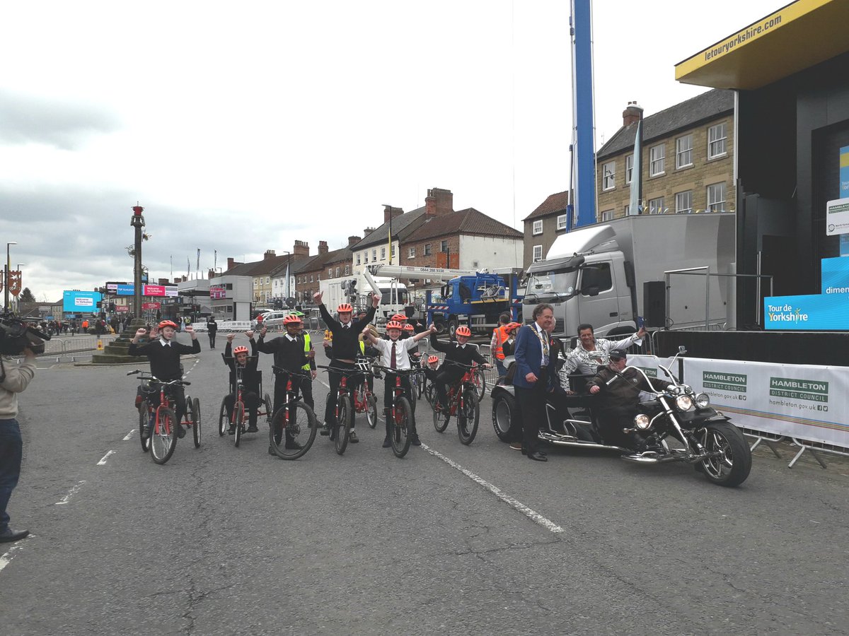Mowbray School having a once in a lifetime opportunity to cycle across the <a href="/letouryorkshire/">Tour de Yorkshire 🚴</a> finish line in #Bedale.