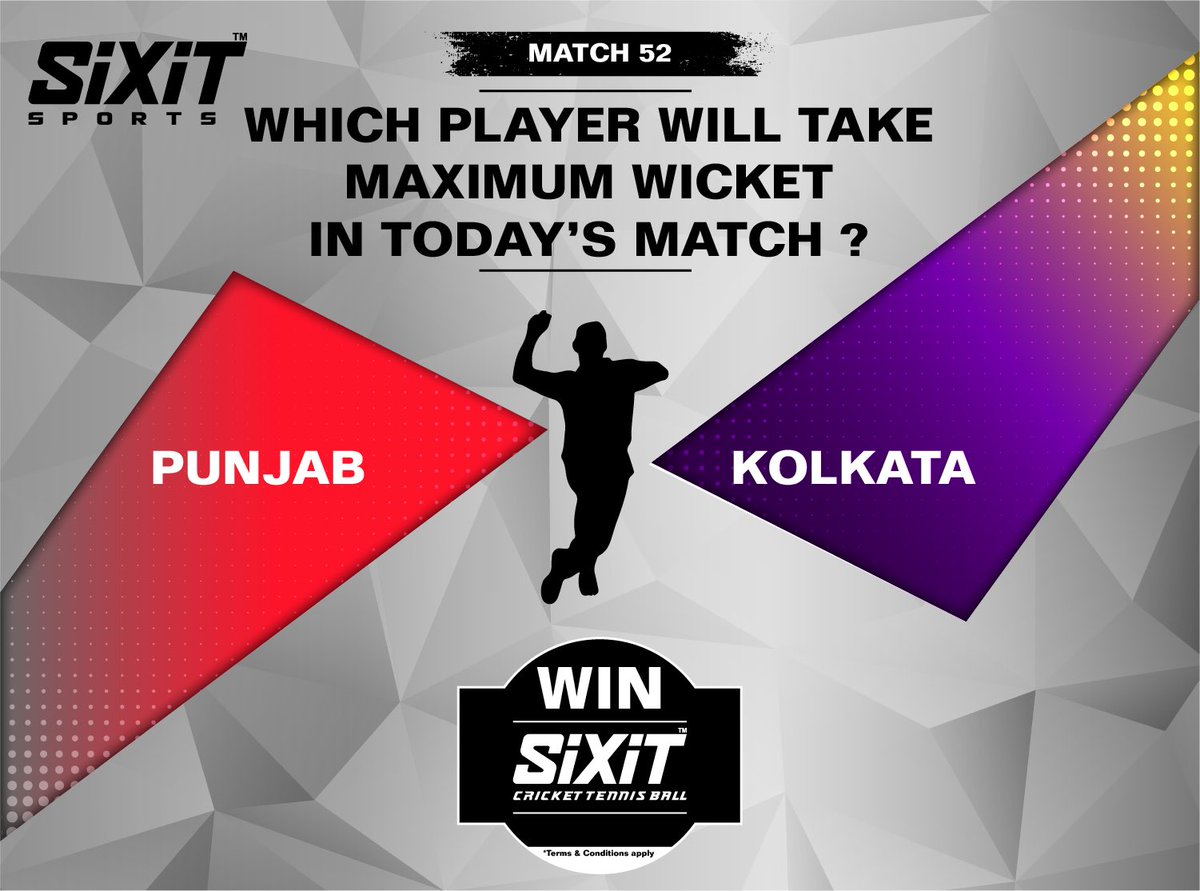 sixitsports's tweet photo. #WiCKETiT with #SiXiT #predict which #player will take maximum #WICKETS in today’s match and chance to win exciting prizes, Follow us @sixitsports,RT,invite friends, comment your answer! #Punjab #Kolkata #KXIPvKKR #KKRvKXIP #Cricket #T20 *T&amp;C apply https://t.co/Yxs9NEK9WH