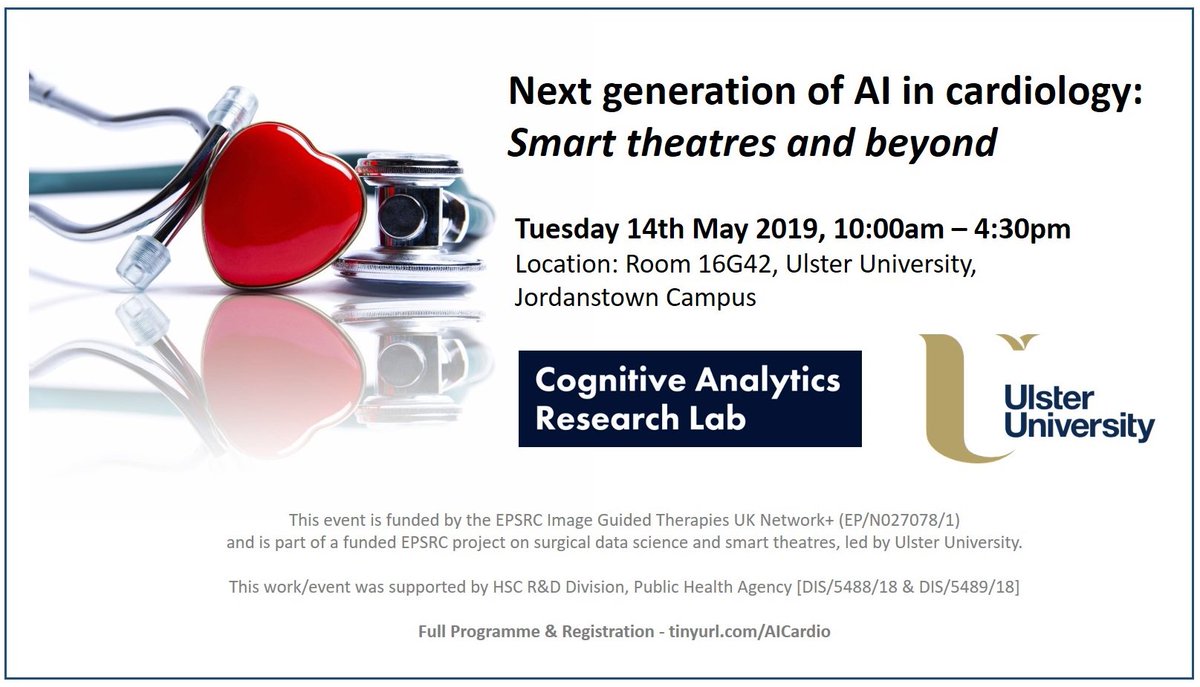 Computing, Engineering and the Built Environment (@ulstercebe) on Twitter photo Ulster University Cognitive Analytics Research Laboratory (CARL) is hosting talks to showcase scientific research on the use of Artificial Intelligence in cardiology including surgery and analysis. Register at
eventbrite.com/e/next-generat… Ulster University Cognitive Analytics Research Laboratory (CARL) is hosting talks to showcase scientific research on the use of Artificial Intelligence in cardiology including surgery and analysis. Register at
eventbrite.com/e/next-generat…