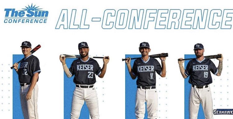 KeiserU's tweet photo. Congratulations to these 4 top Seahawks for winning Baseball All-Conference! Way to go #Seahawks!#keiseruniversity #keiserbaseball https://t.co/7WMw7Cf04V