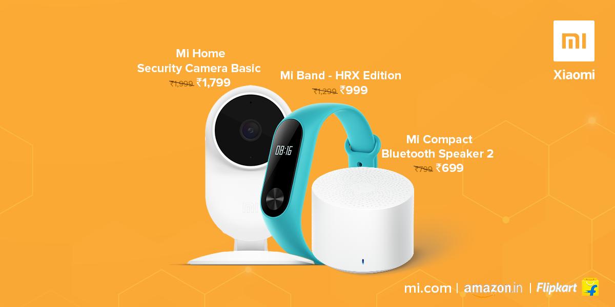 XiaomiIndia's tweet image. Accessories and smart devices you would want on prices you would love. Get your favourite from mi.com, @amazonIN or @Flipkart today!

#MiHomeSecurityCamera Basic
#MiBand HRX Edition
#MiCompactBluetoothSpeaker2