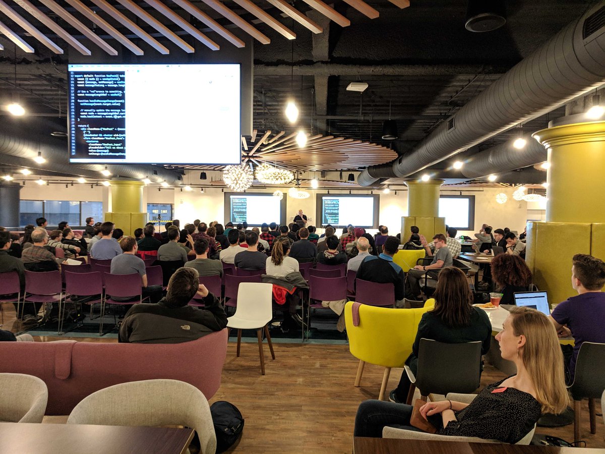 WayfairTech's tweet image. We're hooked on #React Hooks! @BostonReactJS came down to #WayfairTech on April 30 feat. @ReactTraining founders Ryan Florence and Michael Jackson. Folks turned up to learn how to build clean, reusable abstractions easier and faster than ever ⚡️