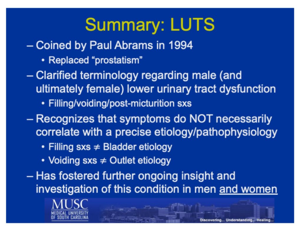 LUTS in ♀️. Dr. Eric Rovner gives a historical perspective on LUTS. #urology #SUFU19 at #AUA19