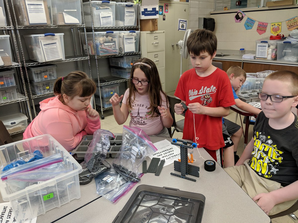 CBelcher_STEM's tweet photo. Eastview @eastv_rams  3rd graders working on a compound machine to lift our poor tiger out of a moat. Can't wait to see what they come up with! #PLTW #PLTWEastview https://t.co/DOo8M544zV