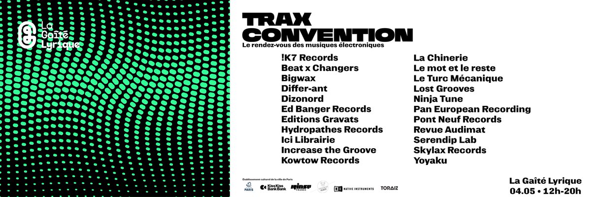 Passez nous voir demain à la <a href="/MagazineTrax/">Trax Magazine</a> convention <a href="/gaitelyrique/">La Gaîté Lyrique</a> - toutes les infos ici facebook.com/events/4047083…
