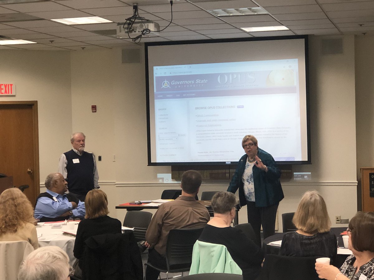 Governors_State's tweet photo. #GovState Pres. @epmaimon recognizes Larry McLellan as a founding faculty member of the university, which celebrates its 50th anniversary this year, at the History at Risk conference. #GovState50th https://t.co/IM5QUwqqRg