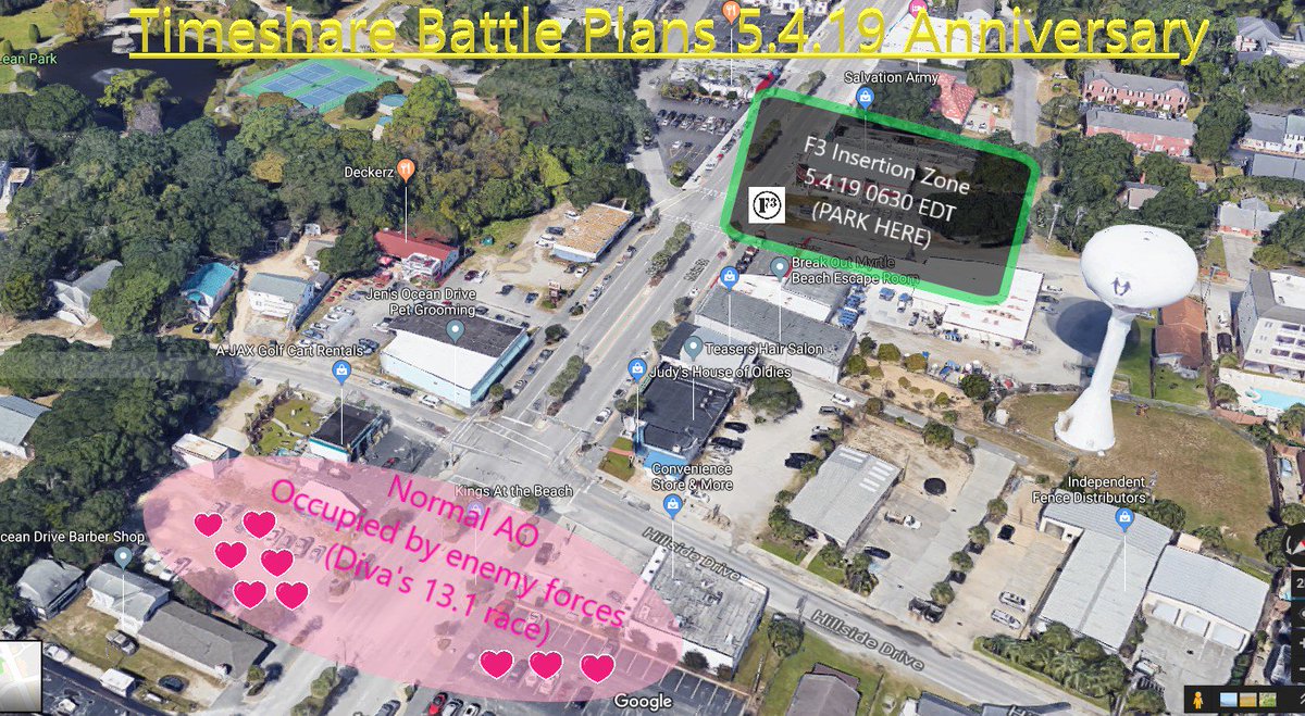 BeakerF3's tweet photo. @F3GrandStrand @joshuareubenb @F3BeachBells @GORUCK MESSAGE...#COMZ for #Timeshare convergence.  Intelligence indicates hostile occupation of AO.  Use secondary Insertion Point located at Salvation Army, 400 Main St. for 0630 EDT #startex  Pink smoke indicates position compromised...REQUEST READBACK, OVER. https://t.co/hy4IttDi4G
