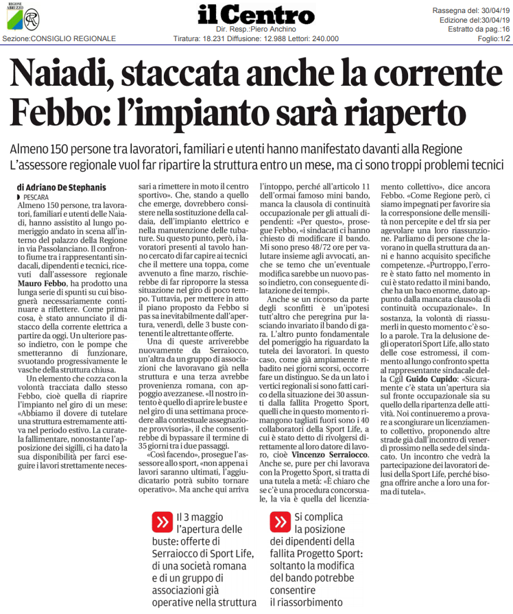 MauroFebbo's tweet photo. Si procede, alacremente, per ottemperare alle procedura di apertura delle buste e riportare alla piena attività la struttura delle #Naiadi https://t.co/RmqWNaAje1
