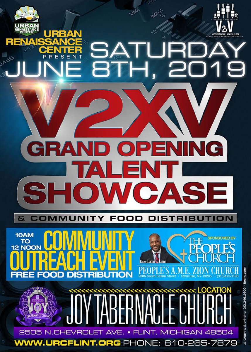 URCFlint's tweet photo. June 8th will be the grand opening for the V2xV Studio. People AM Church &amp; Polo Ground Records will be in attendance In Association With Bang town Production &amp; Lost Champions. Come out and support the local talent and welcome the New Flint Urban Studio. https://t.co/lc6yHhQd6K